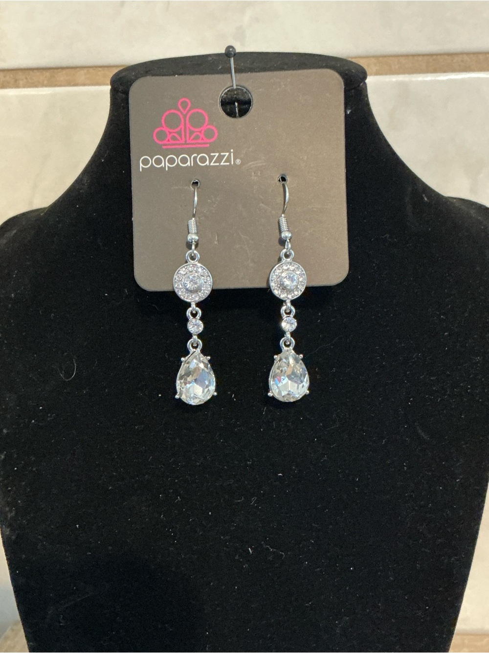 Paparazzi Silver Clear Teardrop Dangle Earrings